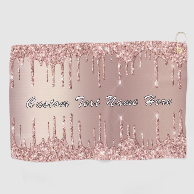 Rose Gold Glitzer Golf Handtuch mit eigenem Textna (Horizontal)