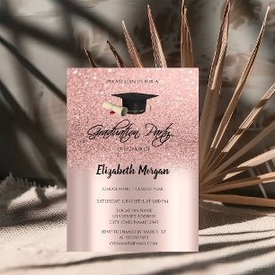 Rose Gold Glitzer Graduation Cap Abschluss Invit Einladung