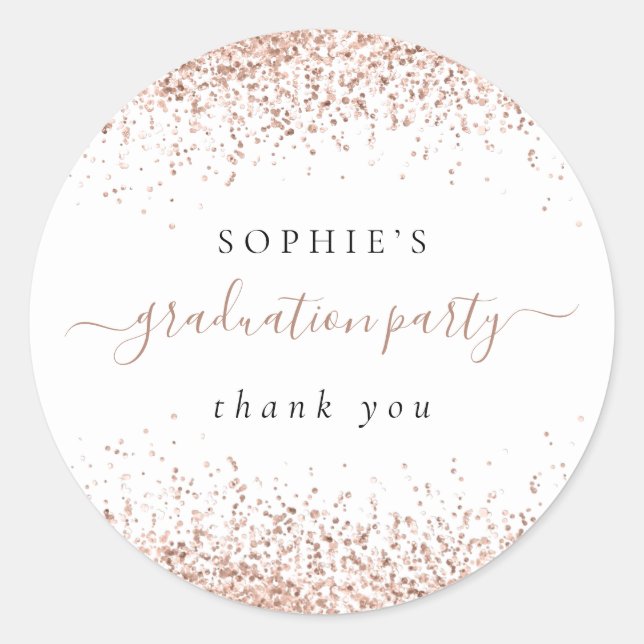Rose Gold Glitzer Graduation Party Danke Runder Aufkleber (Vorderseite)
