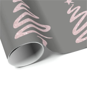 Rose Gold Glitzer & Graues Weihnachtsbaummuster Geschenkpapier