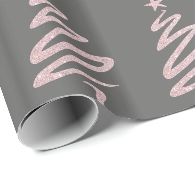 Rose Gold Glitzer & Graues Weihnachtsbaummuster Geschenkpapier (Rolleneckpunkt)
