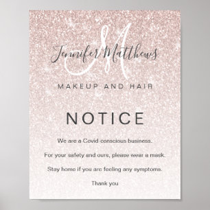 Rose Gold Glitzer Haarsalon COVID Gewissen Poster