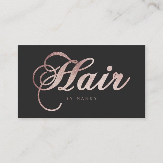 Rose Gold Glitzer Hair Stylist Script Calligraphy Visitenkarte (Vorderseite)