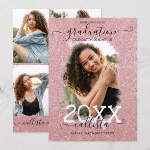 Rose Gold Glitzer Halo Foto Collage Abschluss Einladung