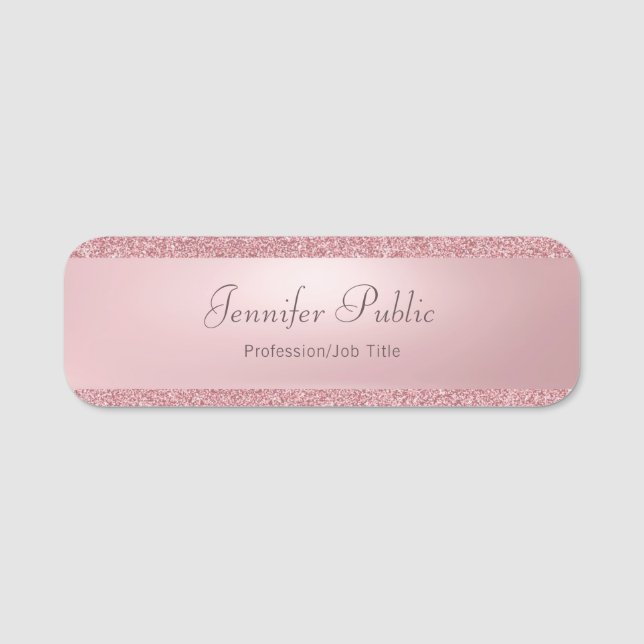 Rose Gold Glitzer Handgeschriebener Skriptname Mod Namensschild (Vorderseite)