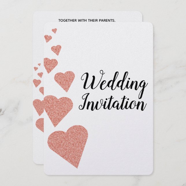 Rose Gold Glitzer Hearts Einladung Hochzeit (Vorne/Hinten)