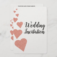 Rose Gold Glitzer Hearts Einladung Hochzeit