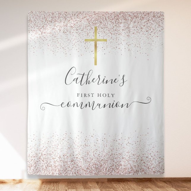 Rose Gold Glitzer Heilige Kommunion Foto Hintergru Wandteppich (Rose Gold Glitter Holy Communion Photo Backdrop)