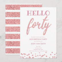 Rose Gold Glitzer "Hello Vierty" Geburtstagsparty