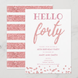 Rose Gold Glitzer "Hello Vierty" Geburtstagsparty Einladung