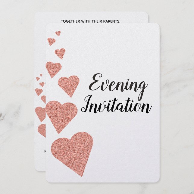 Rose Gold Glitzer Herz Abend Einladung (Vorne/Hinten)
