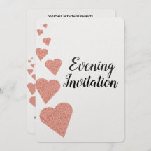 Rose Gold Glitzer Herz Abend Einladung