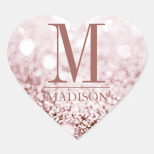 Rose Gold Glitzer Herzname Initialmonogramm Herz-Aufkleber
