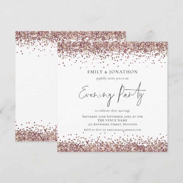 Rose Gold Glitzer Hochzeit Abend Party Square Einladung (Vorne/Hinten)