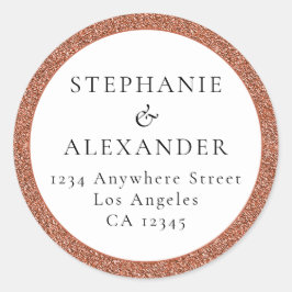 Rose Gold Glitzer Hochzeitname Rücksendeadresse Runder Aufkleber