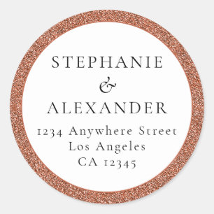 Rose Gold Glitzer Hochzeitname Rücksendeadresse Runder Aufkleber