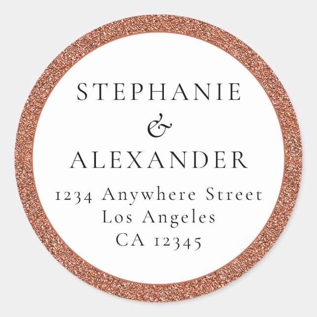 Rose Gold Glitzer Hochzeitname Rücksendeadresse Runder Aufkleber (Vorderseite)