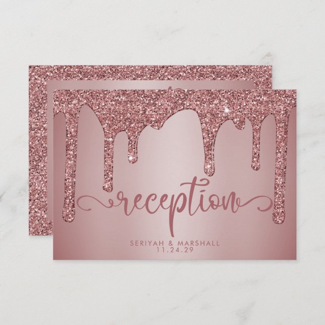 Rose Gold Glitzer Hochzeitsempfehlung Details Begleitkarte (Vorne/Hinten)