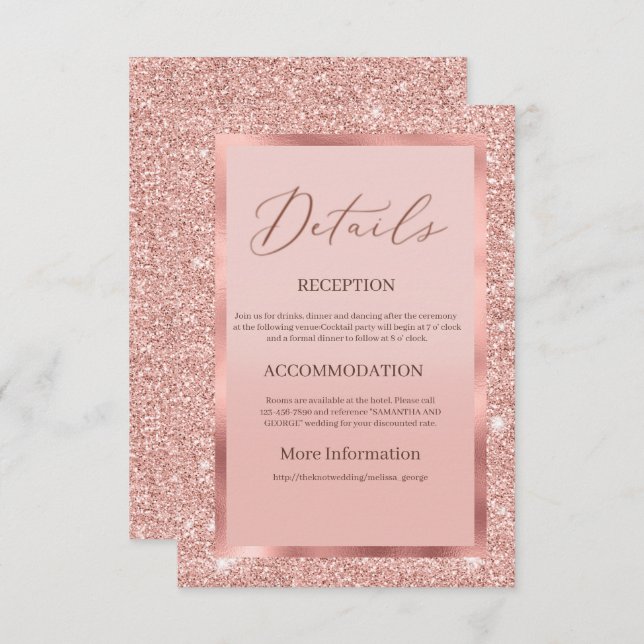 Rose Gold Glitzer Hochzeitskarte Begleitkarte (Vorne/Hinten)