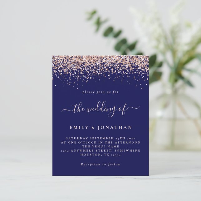 Rose Gold Glitzer Hochzeitsnacht Einladung (Stehend Vorderseite)