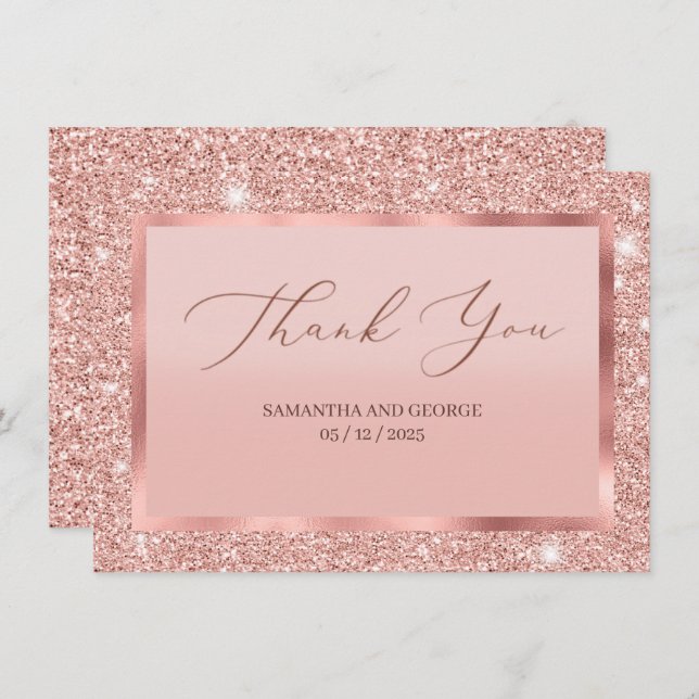 Rose Gold Glitzer Hochzeitswohnung Dankeschön Kart Dankeskarte (Vorne/Hinten)