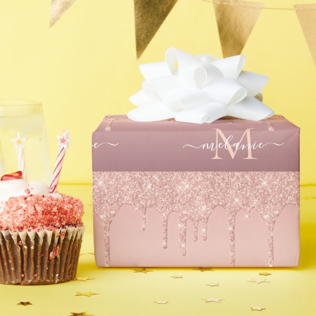 Rose Gold Glitzer Ihr Briefnamen Wrapper Geschenkpapier (Geburtstagsparty)