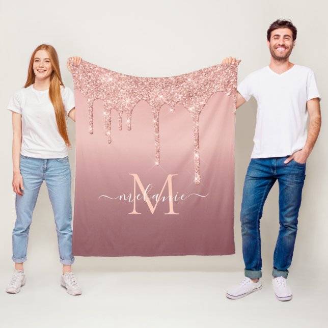 Rose Gold Glitzer Ihr Letter Name Fleece Blankon (Beispiel)