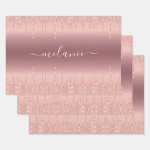 Rose Gold Glitzer Ihr Name Verpackungspapier Blatt