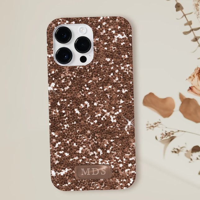 Rose Gold Glitzer Imitate Metal Monogram Sparkle Case-Mate iPhone Hülle (Faux and fabulous Rose Gold Glitter Phone Case with space for your initials)