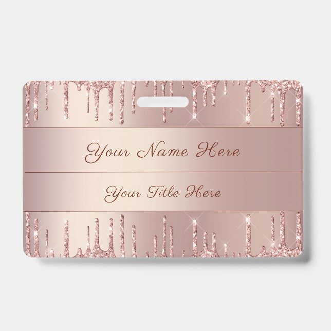 Rose Gold Glitzer Individuelle Name Abzeichen Vorl Ausweis (Vorderseite)