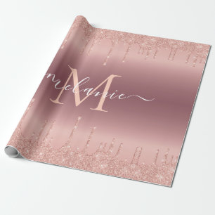 Rose Gold Glitzer Individuelle Name Geschenkpapier