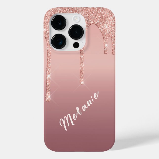 Rose Gold Glitzer iPhone Case mit Individuelle Nam (Rückseite)