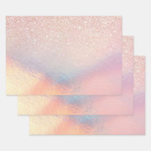 Rose Gold Glitzer Iridescent Holographic Gradient Geschenkpapier Set