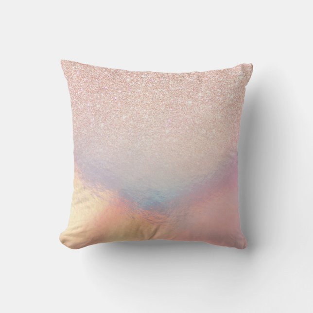 Rose Gold Glitzer Iridescent Holographic Gradient Kissen (Vorderseite)