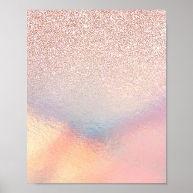 Rose Gold Glitzer Iridescent Holographic Gradient Poster (Vorne)
