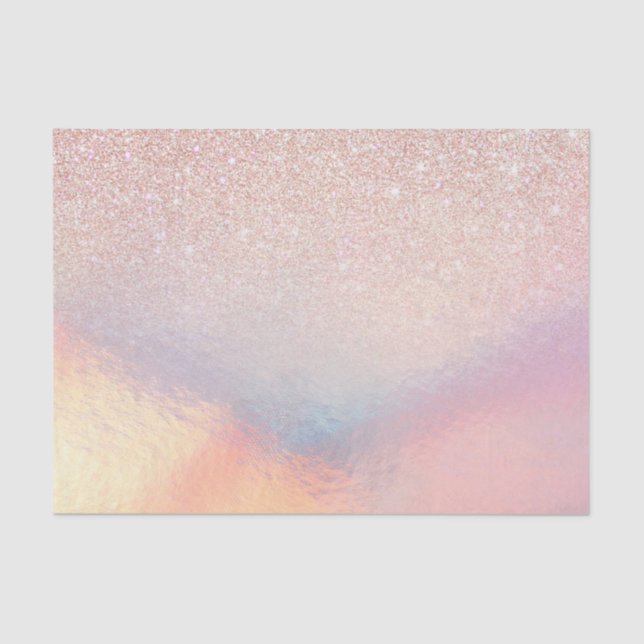 Rose Gold Glitzer Iridescent Holographic Gradient Seidenpapier (Vorderseite)