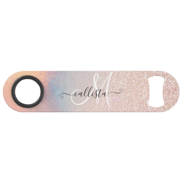 Rose Gold Glitzer Iridescent Holographic Gradient Speed Flaschenöffner (Vorderseite (Horizontal))