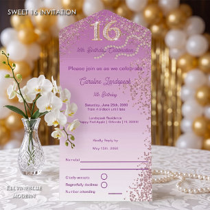 Rose Gold Glitzer Kalligraphie Nummer Sweet 16 All In One Einladung