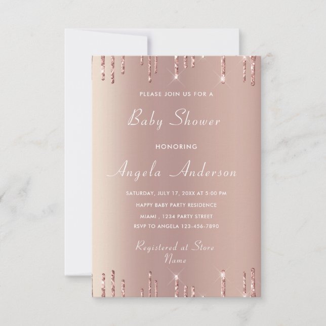 Rose Gold Glitzer Kinderdusche Einladung Beispiel (Vorderseite)