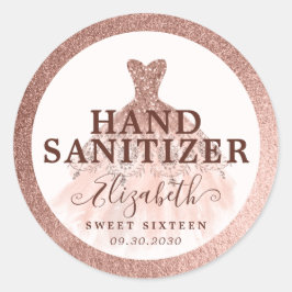 Rose Gold Glitzer Kleid Geburtstag Hand Sanitäter Runder Aufkleber