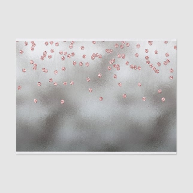 Rose Gold Glitzer Konfetti auf Silber Seidenpapier (Vorderseite)