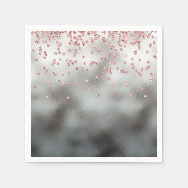 Rose Gold Glitzer Konfetti auf Silber Serviette (Vorderseite)