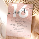 Rose Gold Glitzer Konfetti Rose Sweet 16 Foto Einladung<br><div class="desc">Moderne,  schicke und elegante Rose Gold Glitzer ombre 16 Geburtstagsparty Einladung mit einer modernen 16 Typografie mit Rose Goldfolie und Glitzern-Glitzer auf einem bearbeitbaren pastellfarbenen rosa Hintergrund. Fügen Sie Ihr Foto auf der Rückseite oder verließ einen rosa Hintergrund. Perfekt für die Prinzessin Thema Sweet 16!</div>