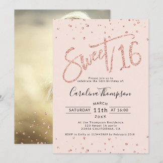 Rose Gold Glitzer Konfetti Rose Sweet 16 Foto Einladung