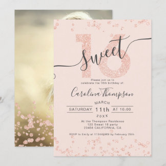 Rose Gold Glitzer Konfetti Rose Sweet 16 Foto Einladung