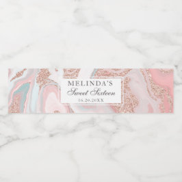 Rose Gold Glitzer Korallen rosa Marmor süß 16 Wasserflaschenetikett