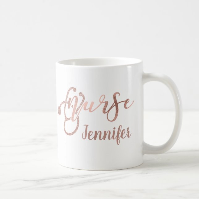 Rose Gold Glitzer Krankenpflege personalisierter N Kaffeetasse (Rechts)