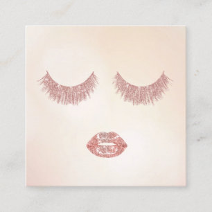 Rose Gold Glitzer Lashes & Lips Quadratische Visitenkarte