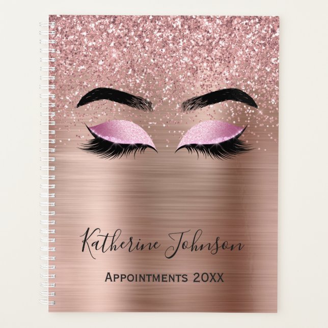 Rose Gold Glitzer Lashes Schönheitssalon 2024 Plan Planer (Vorderseite)