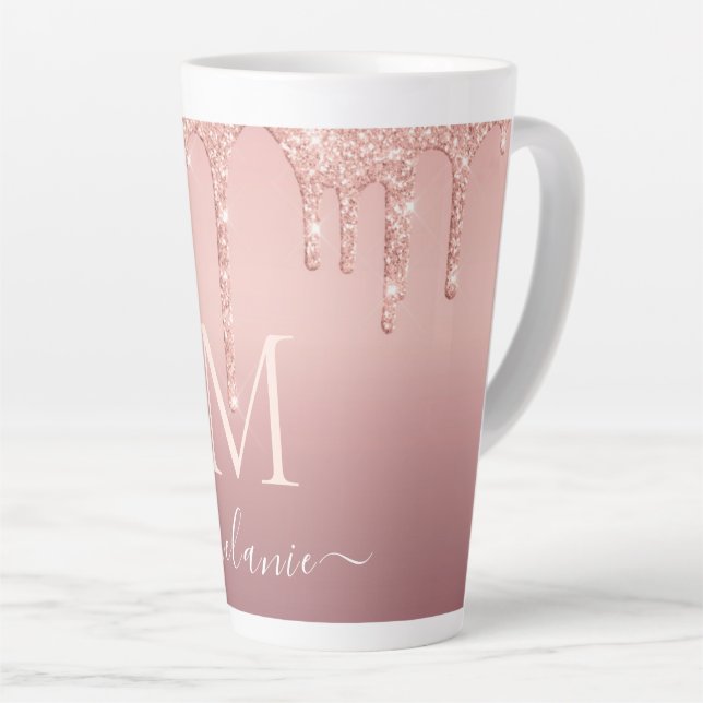 Rose Gold Glitzer Latte Tasse Individuelle Name Le (Rechte Ecke)